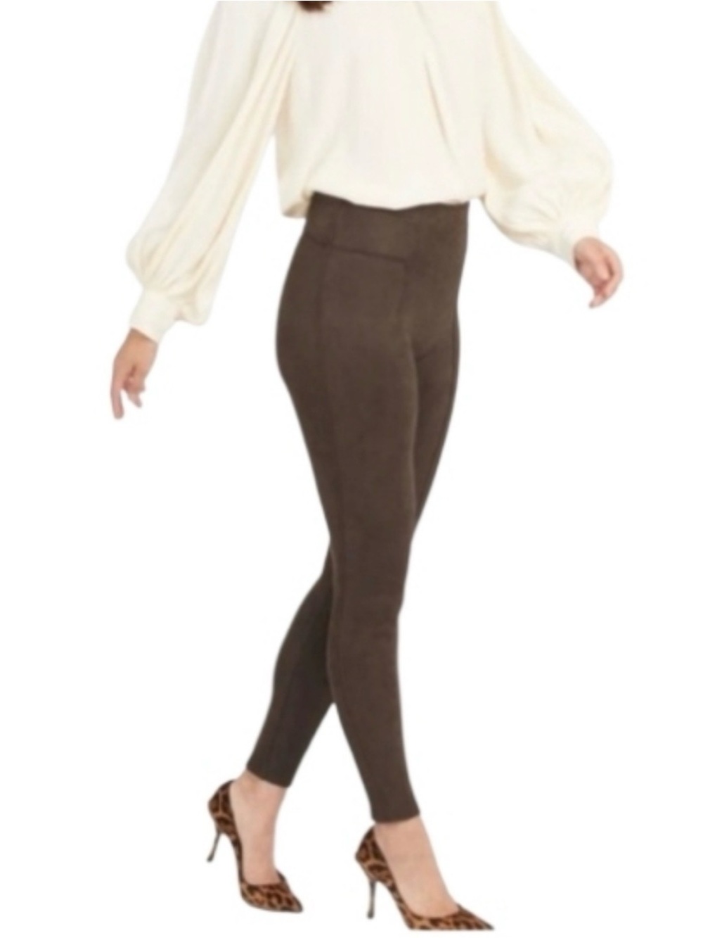 Spanx 1X High Waist Faux Suede Leggings brown control top panels high waisted